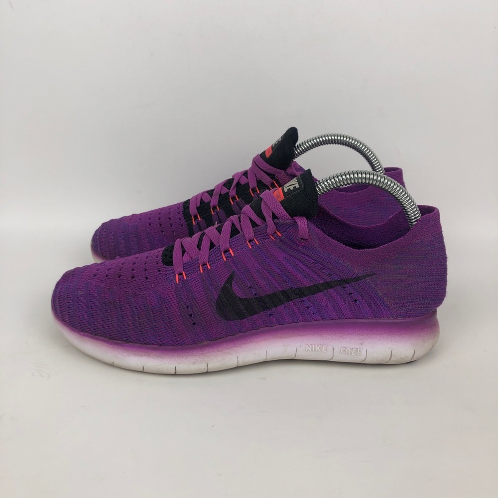 Nike Free RN Flyknit Running Shoe Womens Size 8 Purple White Athletic Train Walk